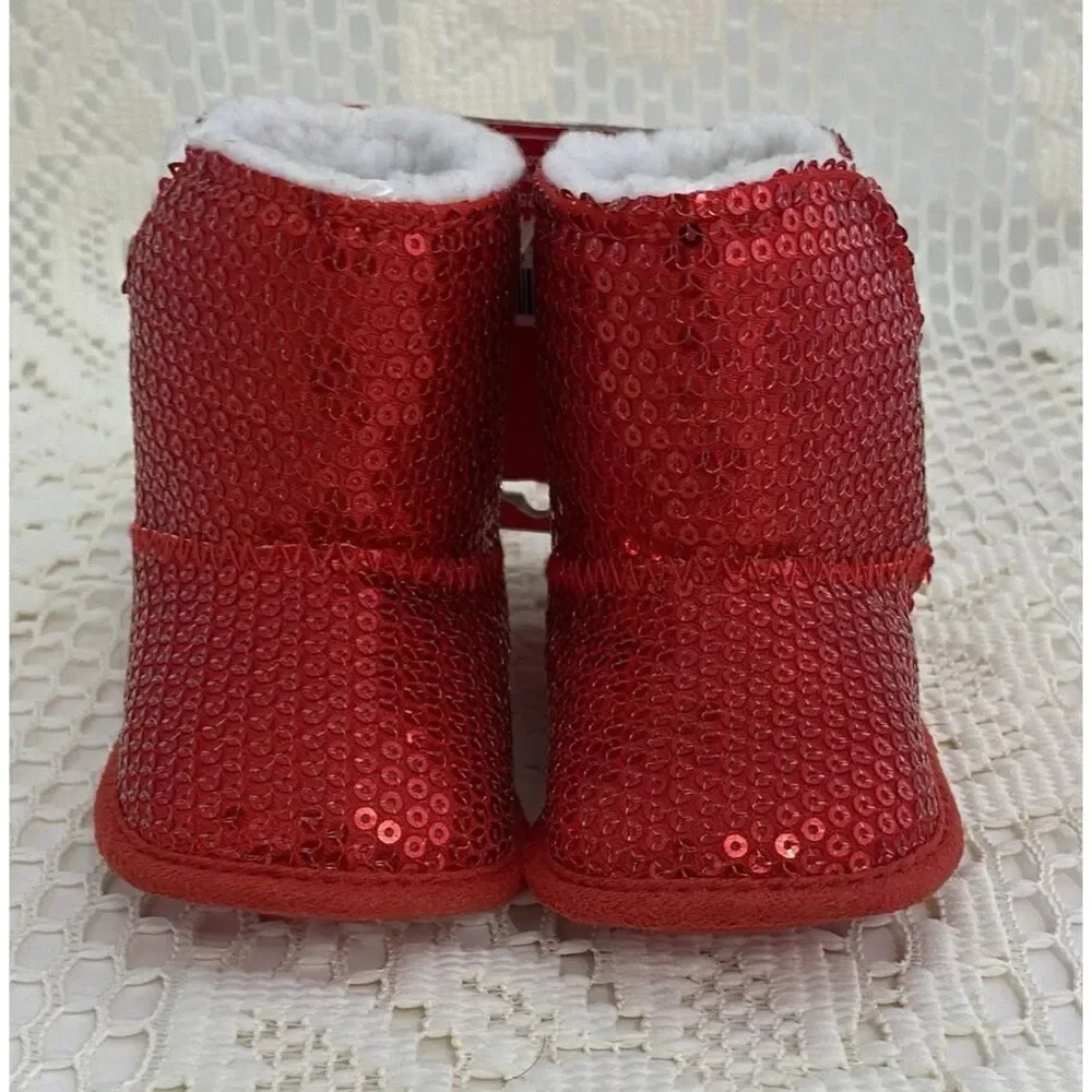 Little Wishes Baby Girl Size 3-6 months Red Boots Sparkly Christmas Holiday - Picture 3 of 12